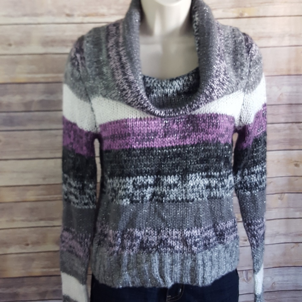 Ultra Flirt cowl neck sweater marbled dark gray